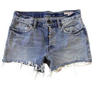 ALLSAINTS Denim‎ Shorts Women Sz 27 Mid Rise Frayed Boy Short Cut Offs Beach
